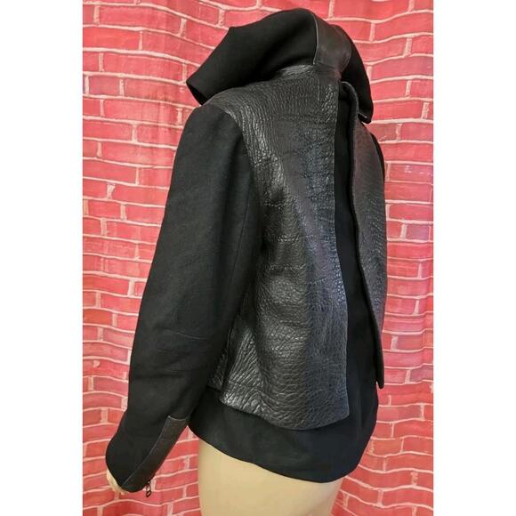 LAMB By Gwen Stefani RARE Black Leather Wool Sz 8 Hooded Womens Coat Jacket #CB2 - Picture 8 of 10